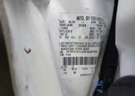 2010 Ford F-150 Xlt из США, поврежденный, VIN 1FTFX1EV3AFA44783